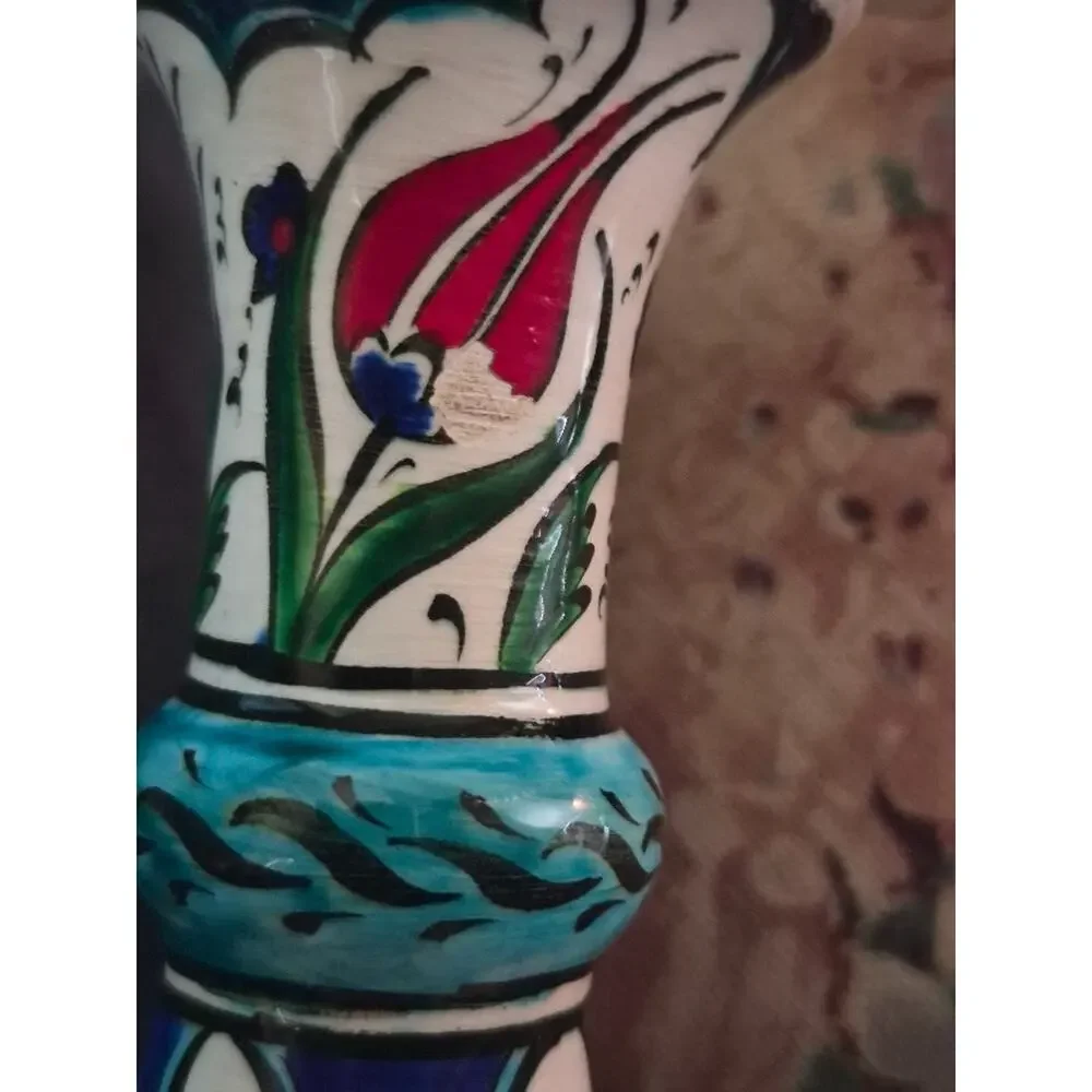 Chez Galip Turkish Hand Painted Ceramic Vase Iznik Style Avanos Türkiye 7.5